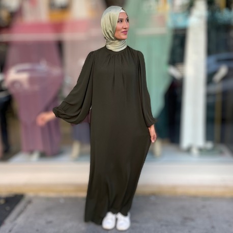 Yakası Büzgülü Elbise (Balon Kol)