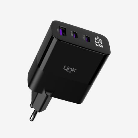 G852 Premium 3'lü Çıkış 65W Süper SI GaN Şarj Adaptörü
