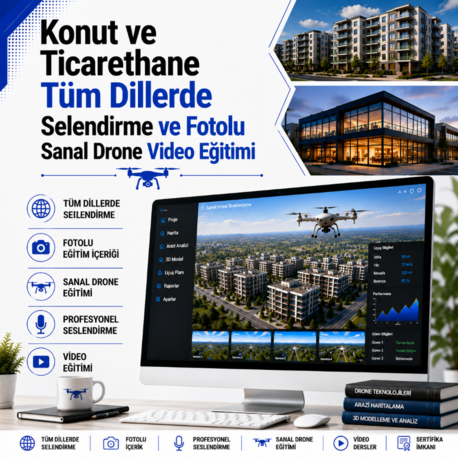 Konut ve Ticarethane Fotolu Tüm Dillerde Seslendirmeli Sanal Drone Video Eğitimi