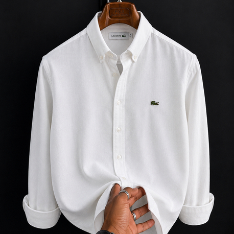 Lacoste-Beyaz-Ham Keten Gömlek-Yazlık