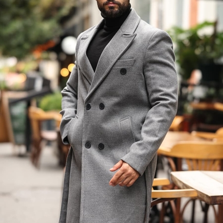 Kod : 2504 Gri Erkek Modern Fit Kaşe Kaban 