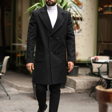 Model kodu: 2503 , Siyah Erkek Modern Fit Kaşe Kaban 