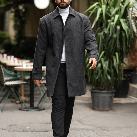 Kod : 2501 , Balık Sırtı desenli Antrasit Erkek Modern Fit Kaşe Kaban 