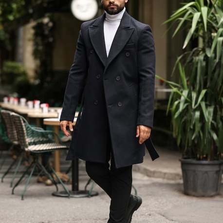 Kod : 2504 , Lacivert Erkek Modern Fit Kaşe Kaban


