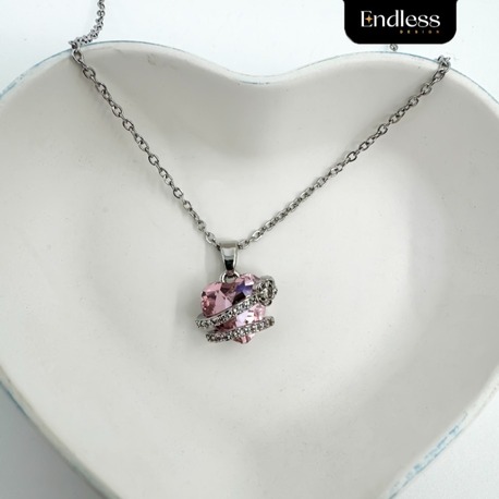 Pembe Kristal Kalp Kolye