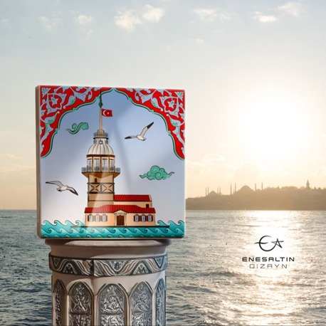 Perforated Stencil 20 x 20 cm. - Istanbul Maiden's Tower Rumi Arched Motif Tile Pattern