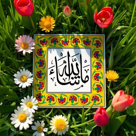 Perforated Stencil 20 x 20 cm. - Maşallah Calligraphy Tile Pattern with Carnation Edge Water Motif