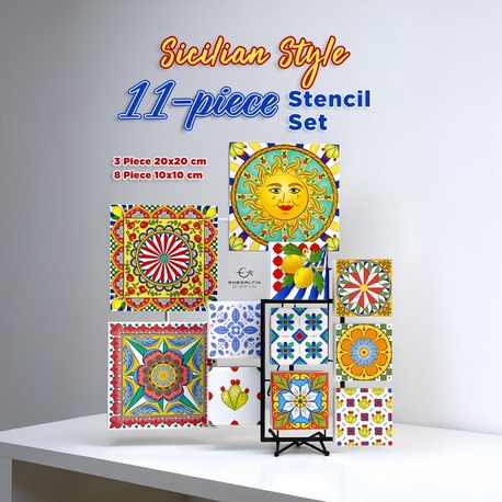 11-Piece Perforated Stencil Set – Sicilian Style Motif Tile Pattern