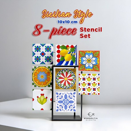 8-Piece Perforated Stencil Set – Sicilian Style Motif 10 x 10 cm. Tile Pattern