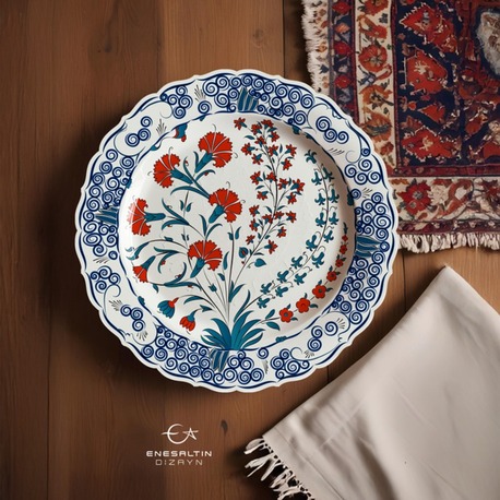 Perforated Stencil 30 cm. - Classic Iznik 1575 Carnation and Hyacinth Motif Tile Plate Pattern
