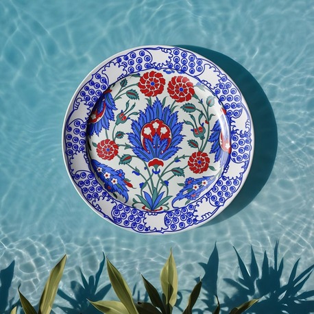 Perforated Stencil 30 cm. - Classic Iznik 1575 Symmetrical Rose and Dagger Leaf Tile Plate Pattern