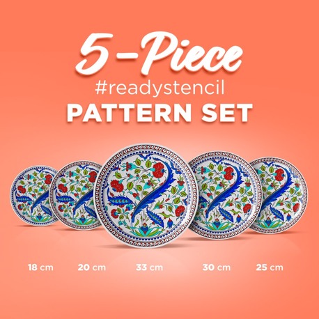 Perforated Stencil Set 5-Piece - Classic Tile Pattern with Plant Motifs