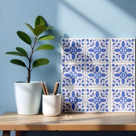 Perforated Stencil Pattern 10 x 10 cm – 2 Copies of Sicilian Style Minimal Leaf Tile Pattern