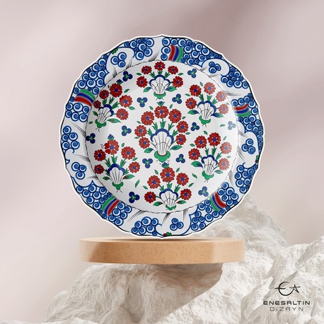 Perforated Stencil 30 cm. - Iznik Tile Pattern with Claw Bouquet Motif