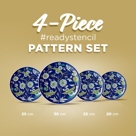 Perforated Stencil Set 4-Piece - Dagger Leaf Plant Motif Iznik Tile Pattern