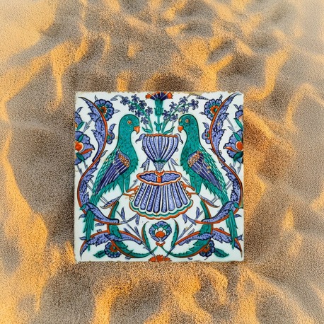 Perforated Stencil – Classic Iznik Double Pigeon Tile Pattern with Fountain