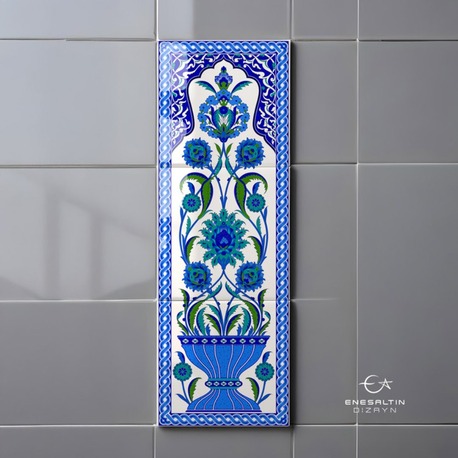 Perforated Stencil 20 x 60 cm. - Herbal Hatayi Vase Motif Tile Pattern