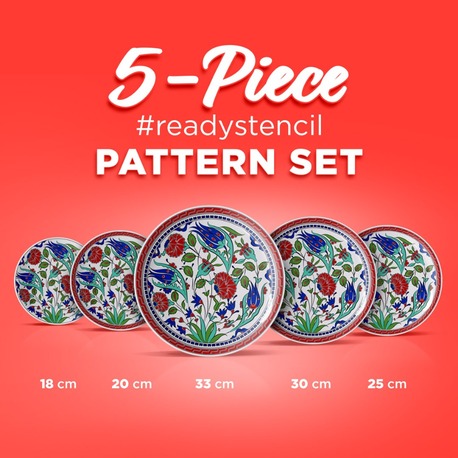 Perforated Stencil Set 5-Piece - Tulip Rose Botanical Motif Tile Pattern