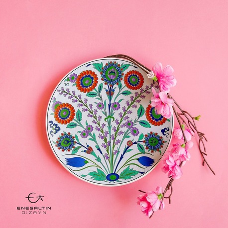 Perforated Stencil 30 cm. - Hyacinth and Plant Motif Iznik Tile Pattern