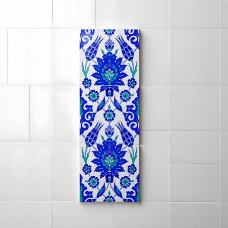 Perforated Stencil 20 x 60 cm. - Turkiye Rustem Paşa Symmetric Hatayi Tulip Tile 3-Panel Pattern