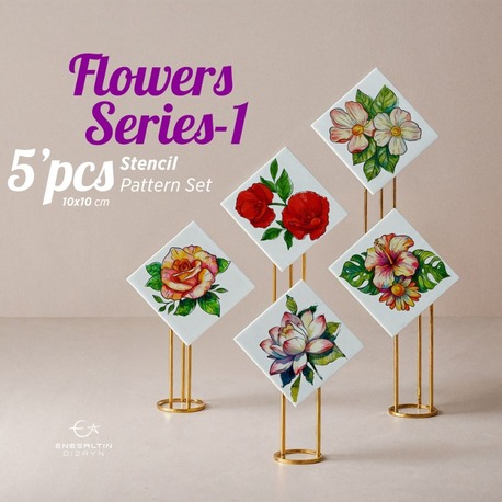 5-Piece Perforated Stencil Set – Flowers Series-1 Tile Pattern - 10 x 10 cm.