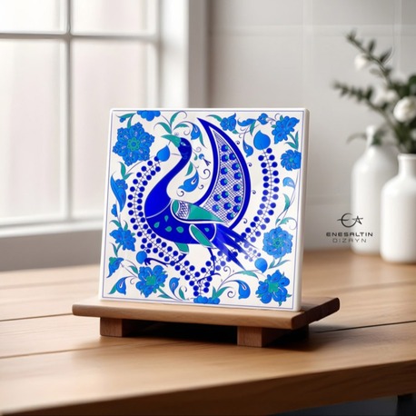 Perforated Stencil 20 x 20 cm. - Seljuk Peacock and Free Lotus Motif Tile Pattern