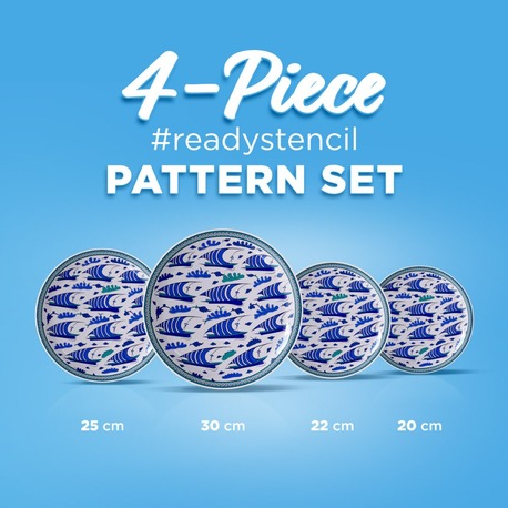 Perforated Stencil Set 4-Piece - Iznik Tile Pattern with Galleon Motif