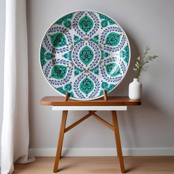 Hazır Şablon Desen 40 cm - Klasik İznik 1550 Sümbüller ve Bulut Motifli Madalyon Çini Deseni