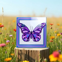 Hazır Şablon Desen 20 x 20 cm. - Egzotik Kelebek Motifli Çini Karo Deseni