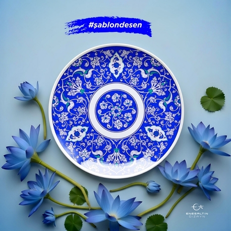 Şablon Desen 30 cm -   Klasik Üçlü Lotus Rumi Ulama Çini Deseni