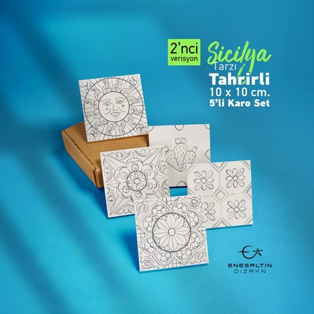 Tahrirli Ürün - 2. Versiyon Sicilya Tarzı 10 x 10 cm Tahrirli 5'li Karo Seti