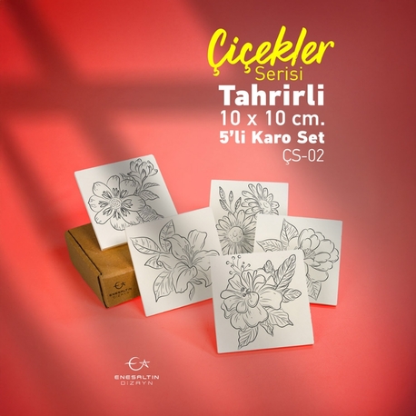 Tahrirli Ürün - Çiçekler Serisi (ÇS-02) 10 x 10 cm Tahrirli 5'li Karo Seti