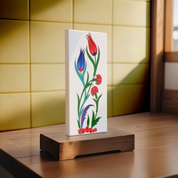 Hazır Şablon Desen 8x20 cm. 2 KOPYA - Minimal Lale Karanfil Çini Karo / Tabak / Dik Mamul Deseni