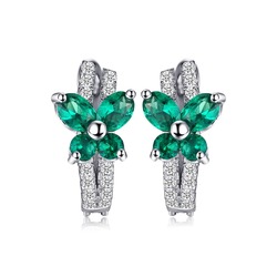 Zümrüt Taşlı Işıltılı Diamond Fiyonk Kelebek Kadın Gümüş Küpe