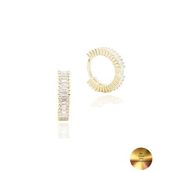 18k Serie Oro Baget Taşlı Minimal Halka Kadın Gümüş Küpe 13 MM