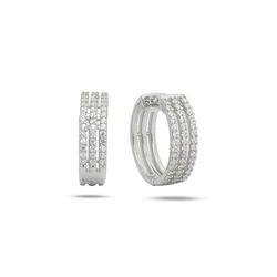Diamond Model 3 Sıra Yarımtur Halka Kadın Gümüş Küpe 16 MM