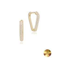 18k Serie Oro Zirkon Taşlı Üçgen Oval Gümüş Küpe