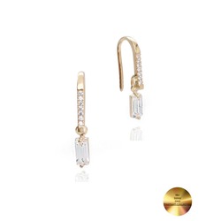 18k Serie Oro Baget Taşlı Çengel Asma Minimal Gümüş Küpe