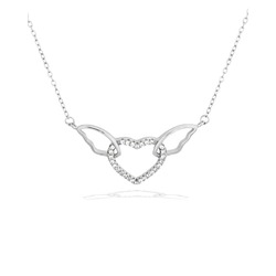 Melek Kanatlı Uçan Kalp Kadın Gümüş Kolye