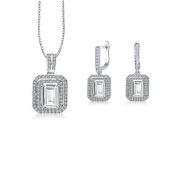 Beyaz Full Taş Baget Attractive Kadın Kolye Küpe Seti