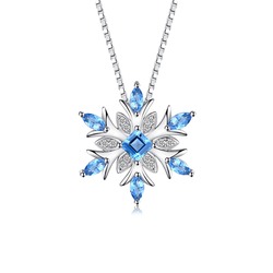 Aquamarin Taşlı Özel Tasarım Kar Tanesi Kadın Gümüş Kolye