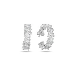 Zirconia Taşlı Diamond Tamtur Baget Halka Kadın Gümüş Küpe 17 MM
