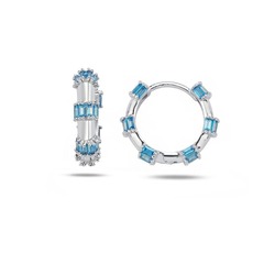 Aquamarin Baget Taşlı Pırlanta Model Kadın Gümüş Küpe 18 MM