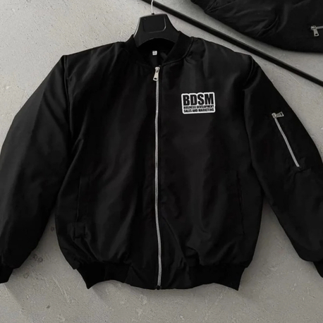 Siyah Stitch Baskılı Unisex Bomber Ceket