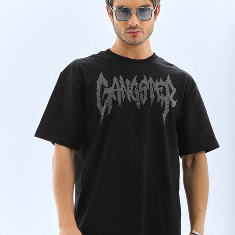  Gangster Taş İşlemeli Oversize Tişört