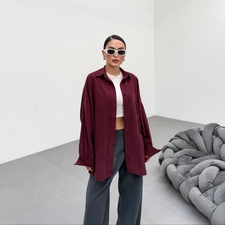 Soft Yumuşak Dokulu Oversize Gömlek Bordo