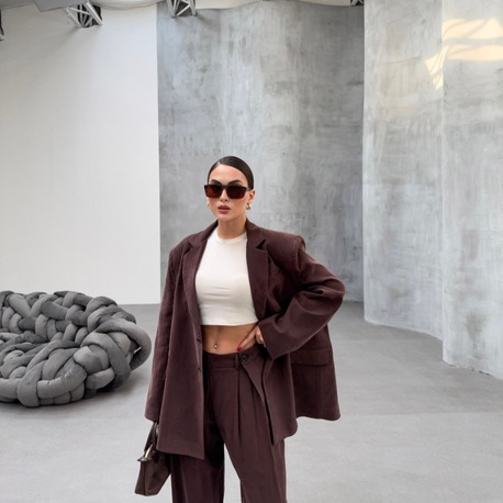  Oversize Kruvaze Yaka Blazer Ceket Kahverengi