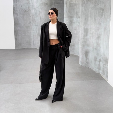 Blazer Ceket Palazzo Pantolon Takım Siyah