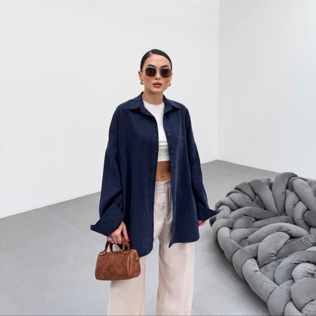 Soft Yumuşak Dokulu Oversize Gömlek Lacivert