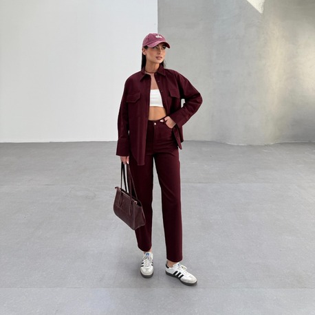 Bordo Gabardin Gömlek Pantolon Alt Üst Takım